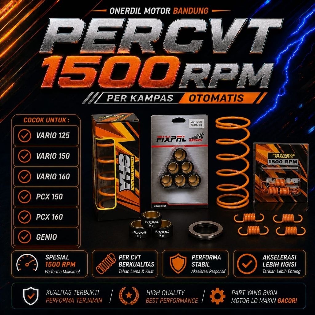 PAKET PER CVT RACING 1500 RPM VARIO 150 PCX VARIO 125 PER KAMPAS GANDA DAN ROLLER 12 GRAM