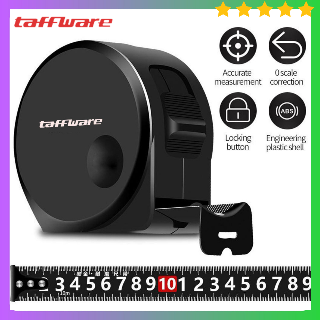 Taffware Meteran Roll Tape Measure DSH-19 3/5/10 Meter dengan Sistem Pengunci & Pengait Ujung