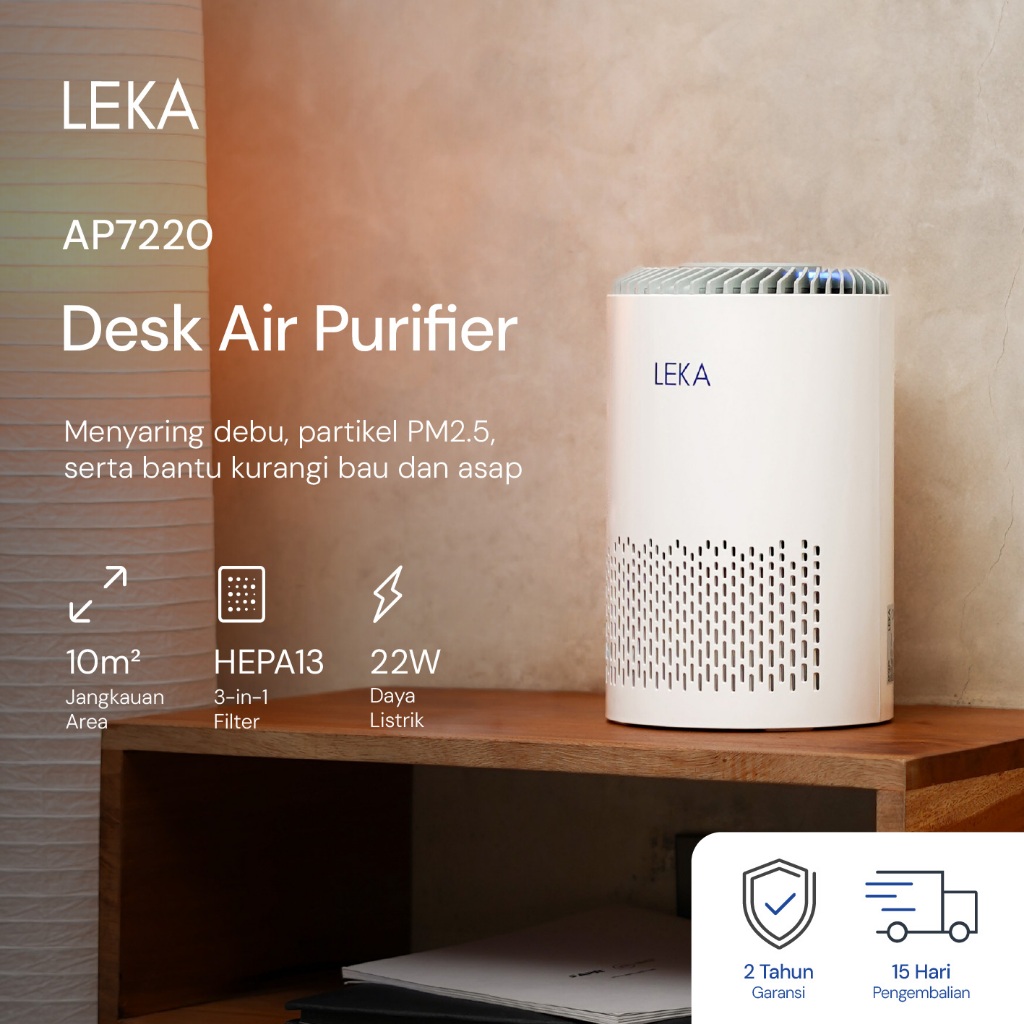 LEKA - AP7220 Desk Air Purifier - Pembersih Udara Mini Ringkas True HEPA13