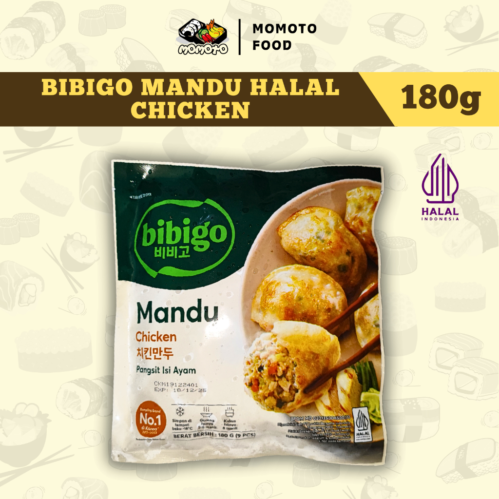 BIBIGO Mandu Chicken 180 Gram Halal | Korean Dumpling Ayam Frozen Halal untuk Goreng, Kukus & Rebus