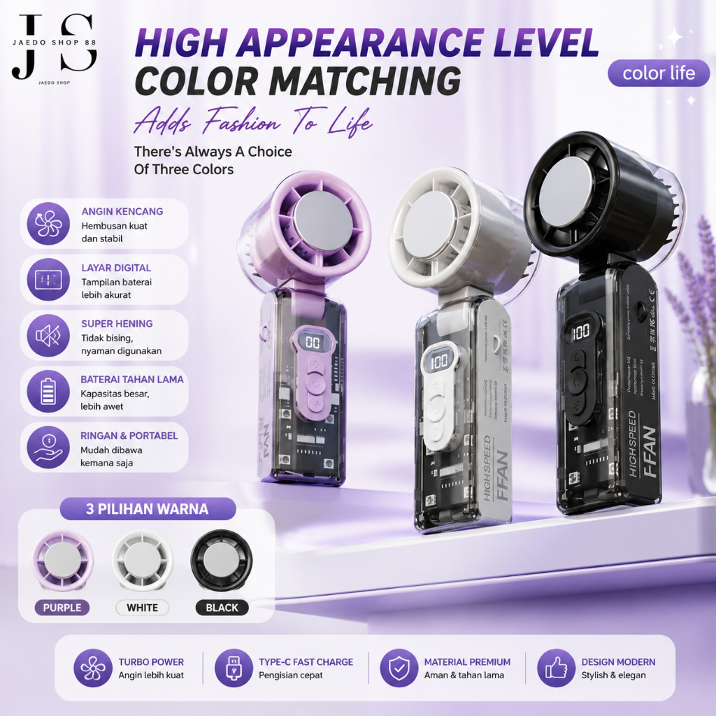 [Jaedo.shop88] FC-08 Kipas Angin Portable High 100 Speed Fan Turbo Meningkatkan USB Pengisian Lipat 