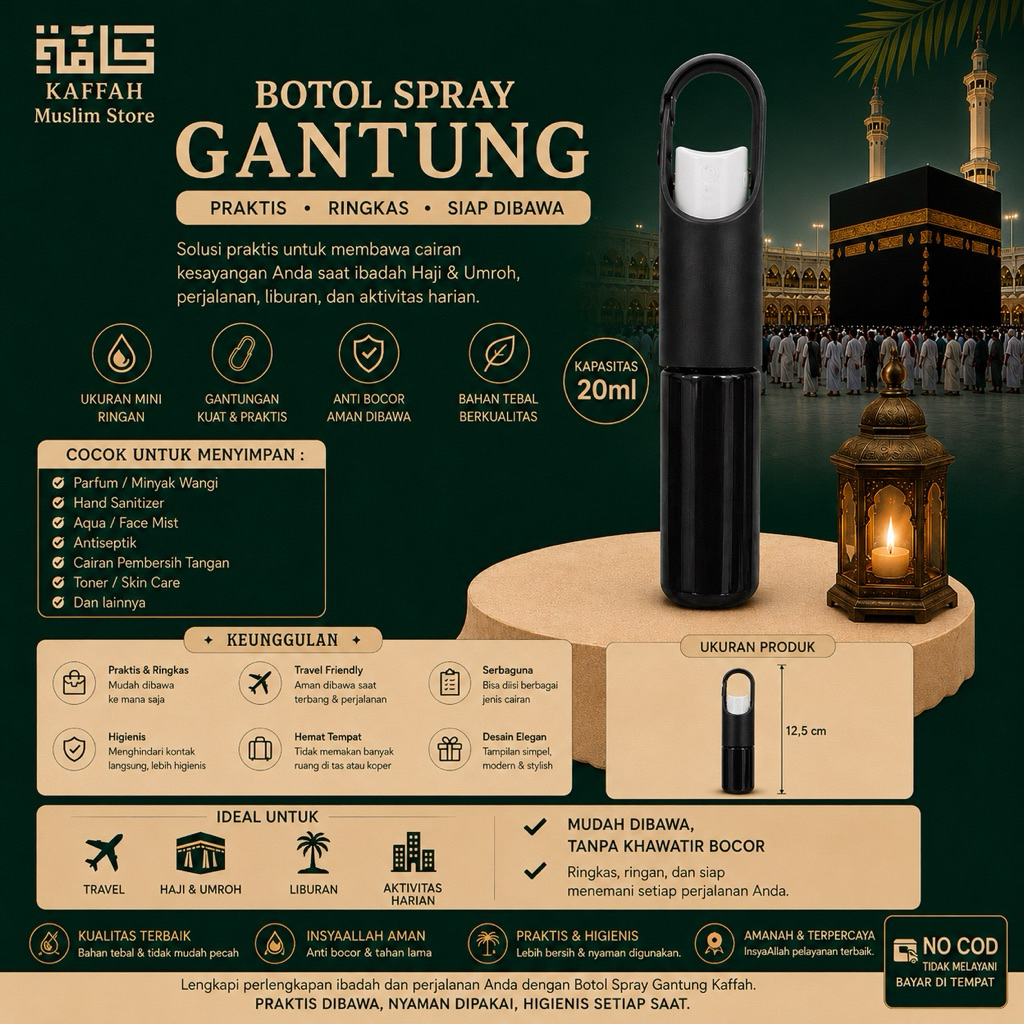 Kaffah ~ Botol Spray Gantung 20mL || Botol Spray Nyaman Praktis || Botol Spray Gantung Serbaguna