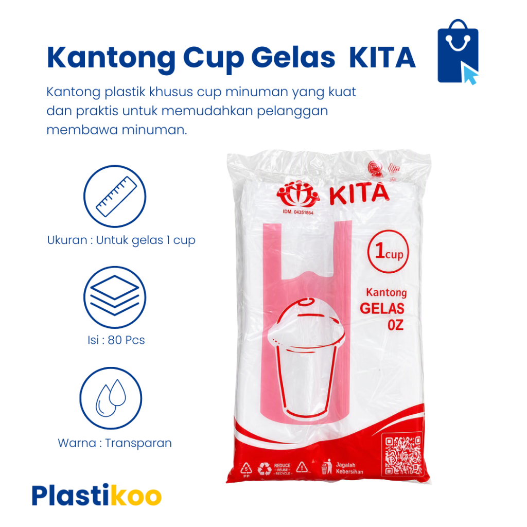 Kantong Gelas Plastik KITA 1 Cup Isi 80 Pcs | Tas Plastik Cup Minuman Es Teh Es Kopi