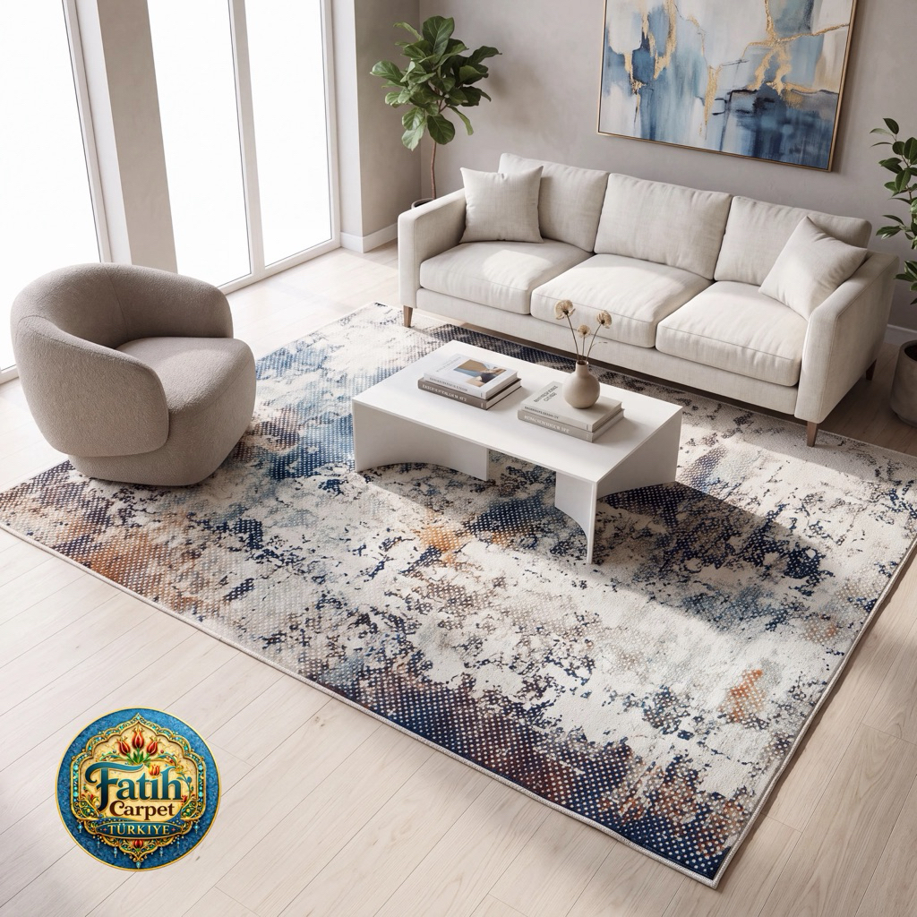 Karpet Minimalis Quadro Import Turki - C325A Cream Blue HB