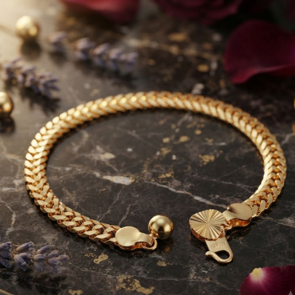 Gelang rantai tangan tikar(k)warna kuning emas perhiasan wanita dewasa..