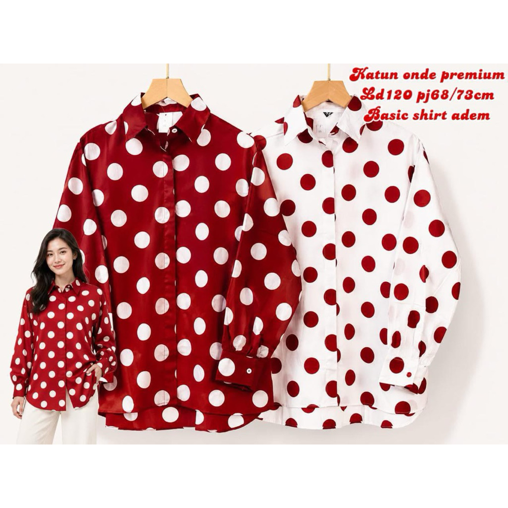 blouse polkadot merah putih