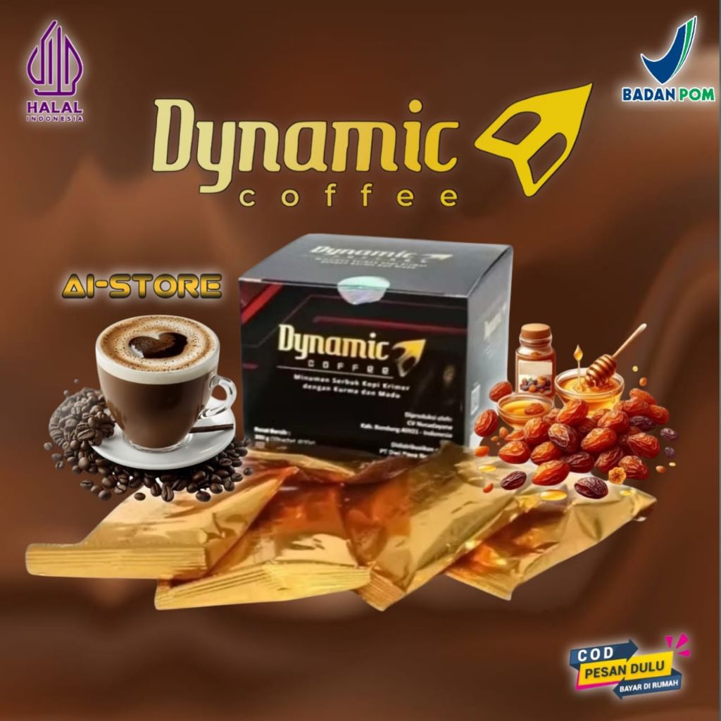 Dynamic Coffe bubuk instan krimer dengan madu dan kurma 1 box isi 10 sachet