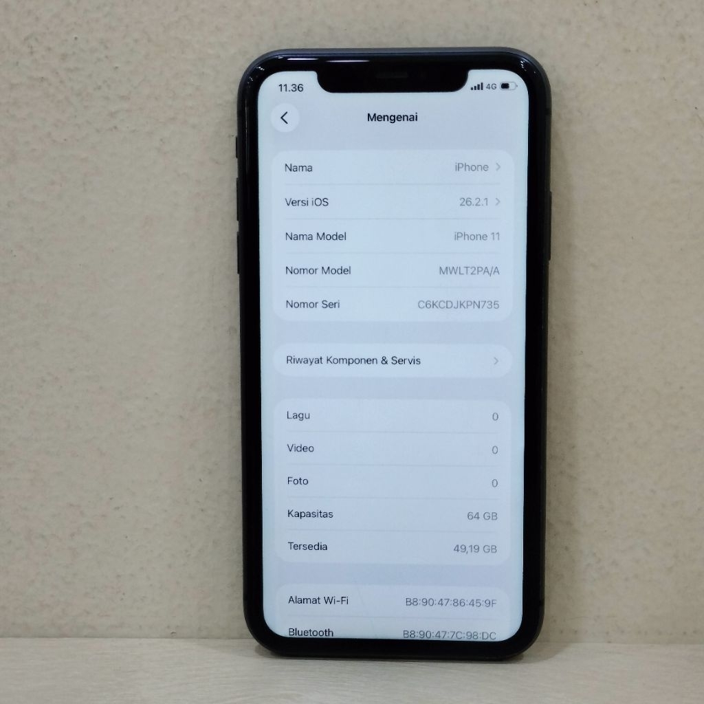 (N735-456) IPHONE 11 RAM 64GB (IBOX) PA/A, BATANGAN NO CHARGER "794690"