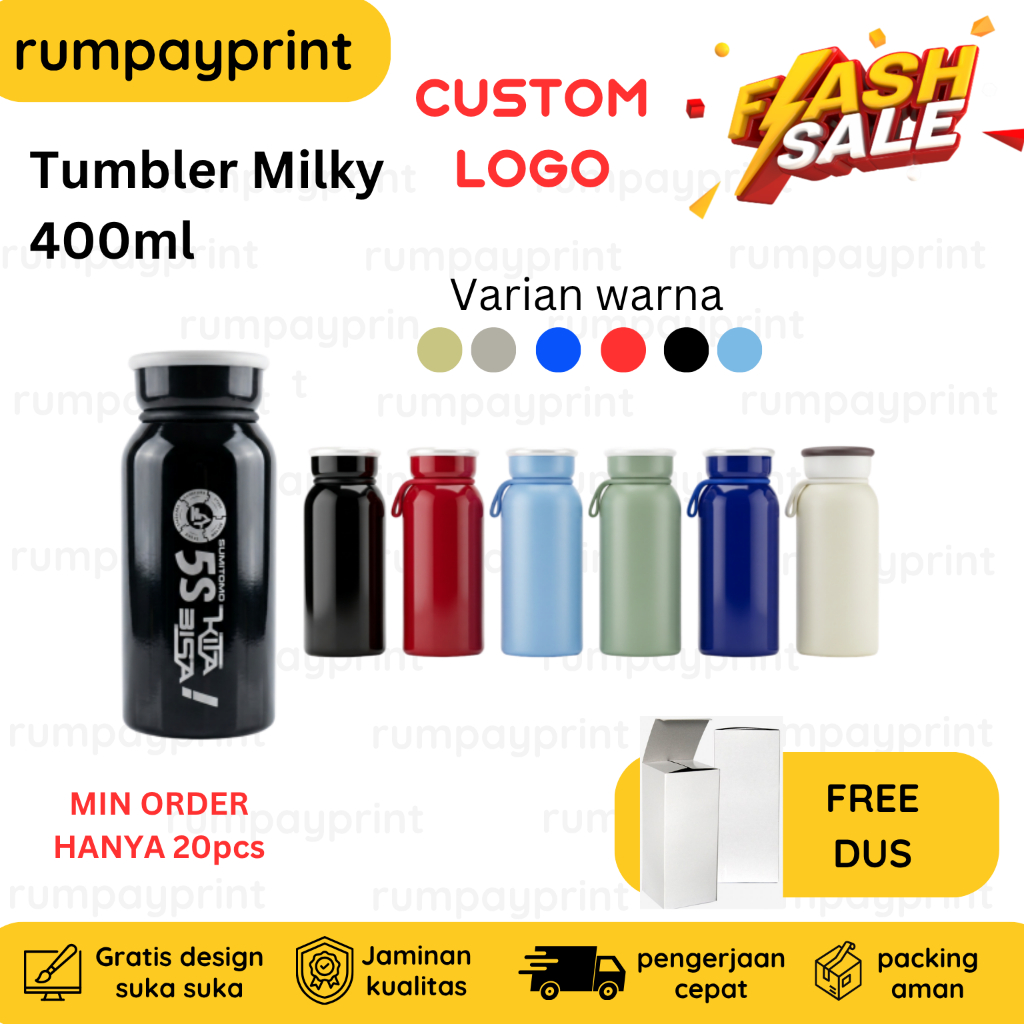 RUMPAYPRINT Tumbler Milky 400ml cetak Custom logo grafir atau print uv