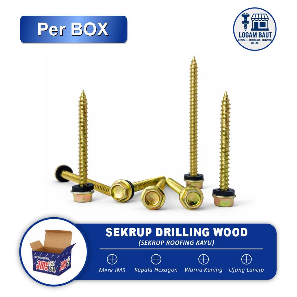 Sekrup Drilling Wood (Sekrup Roofing Kayu) - Logam Baut