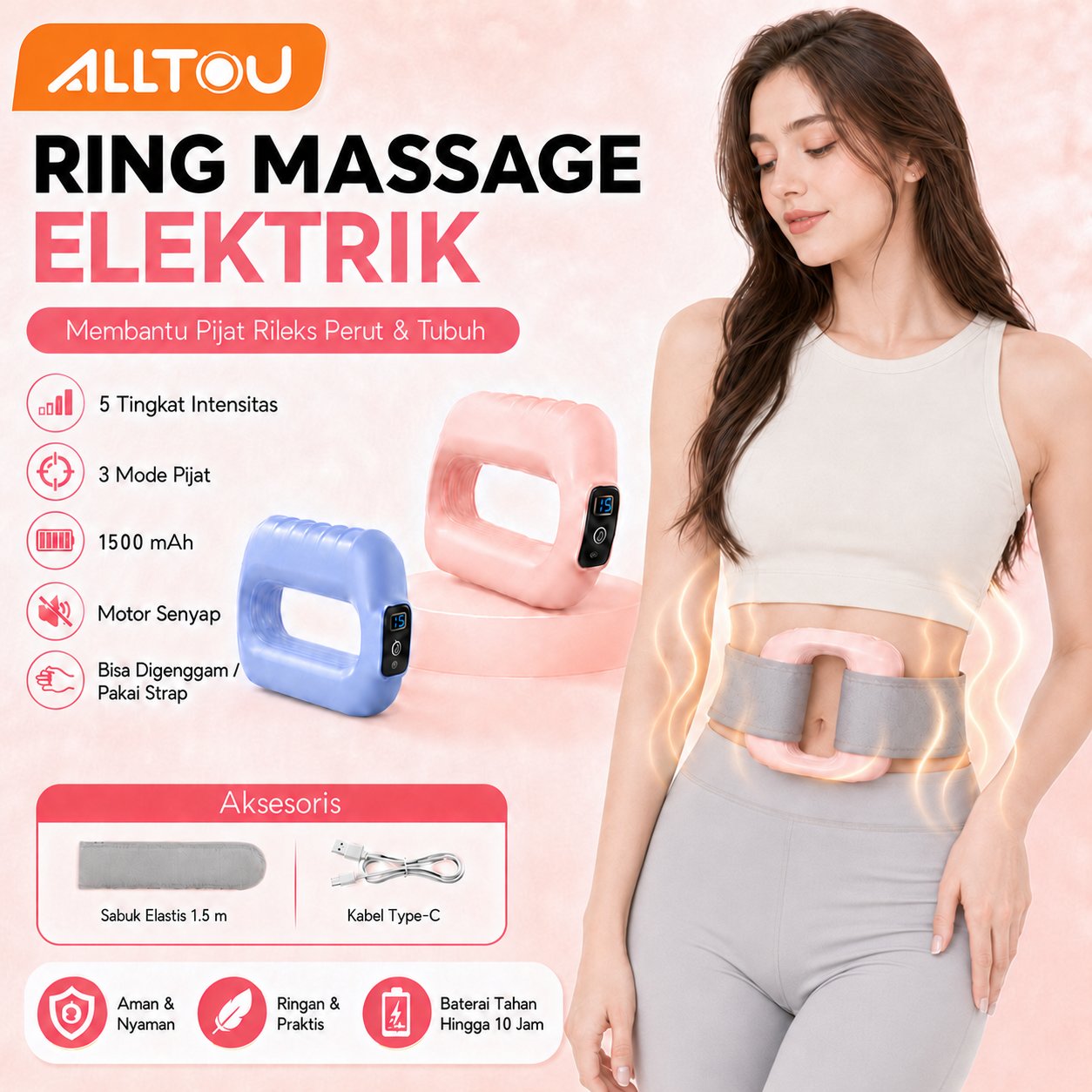 KIMIRIX - ALLTOU Massager Alat Pijat Elektrik Multifungsi Pemijat Cincin Fascia Getar Kuat 3 Mode 5