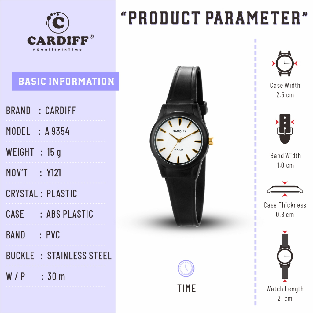 CARDIFF Analog A 9354 Jam Tangan Casual Cewek Water Resist