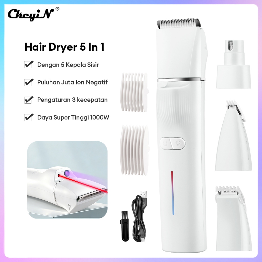 ABEGUST - CkeyiN Alat Cukur Hewan Peliharaan 6 IN 1 Pet Trimmer Sinar UV + Titik Merah Laser Cukur