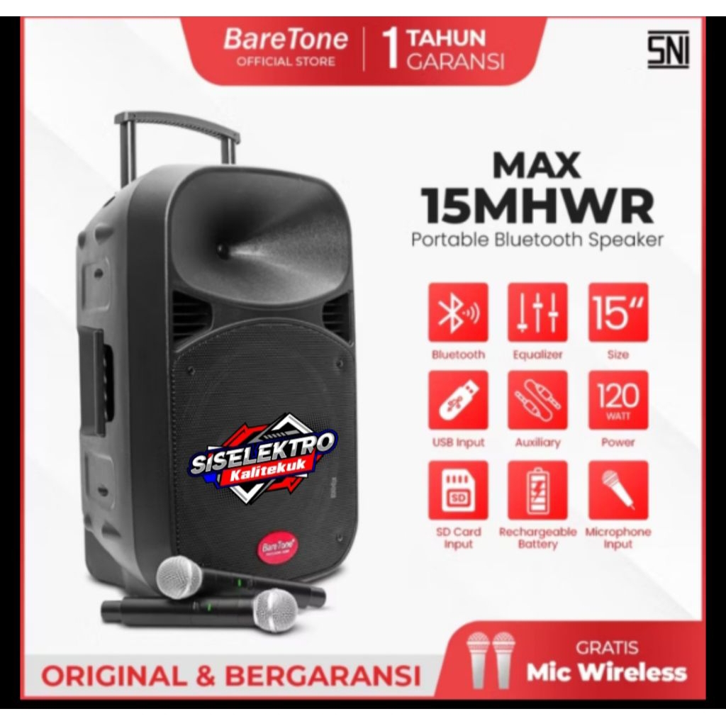 Baretone MAX15MHWR speaker aktif portable baretone MAX 15MHWR