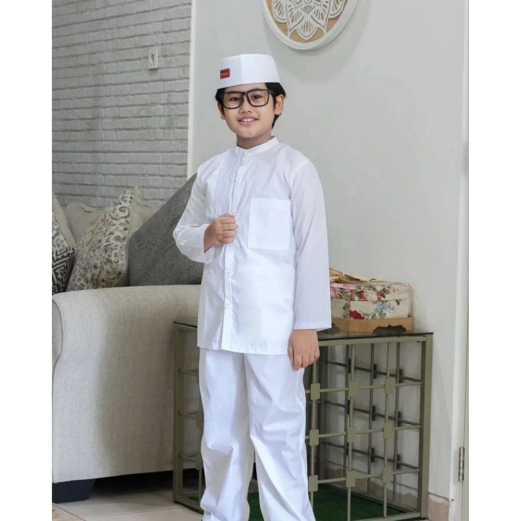 Dannis TAPL0404 Setelan Koko Putih Lengan Panjang Baju Manasik Anak Laki-laki