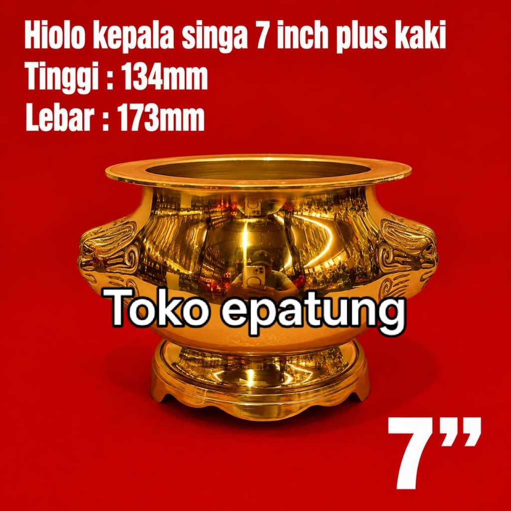 Hio Lo / hiolo/ hiulo/ hiu lo - kuningan - kepala singa - 7 inch - kaki