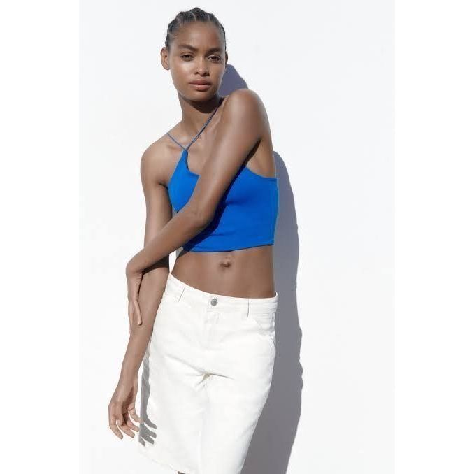ZARA BLUE ASYMMETRIC CROP TANK TOP