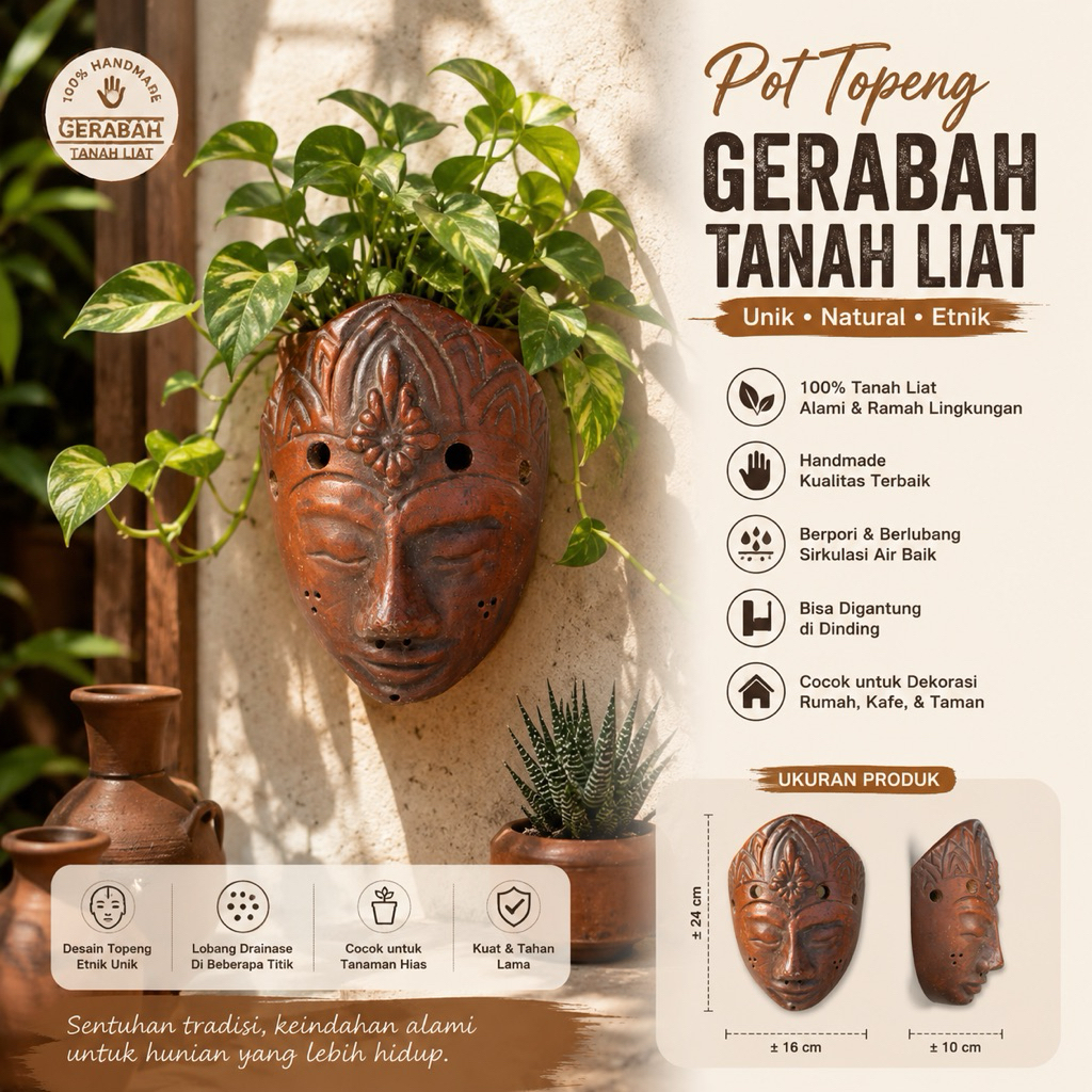 Pot 20cm Pot Dinding Pot Anggrek Pot Tempel Pot Tanaman Gerabah Tanah Liat