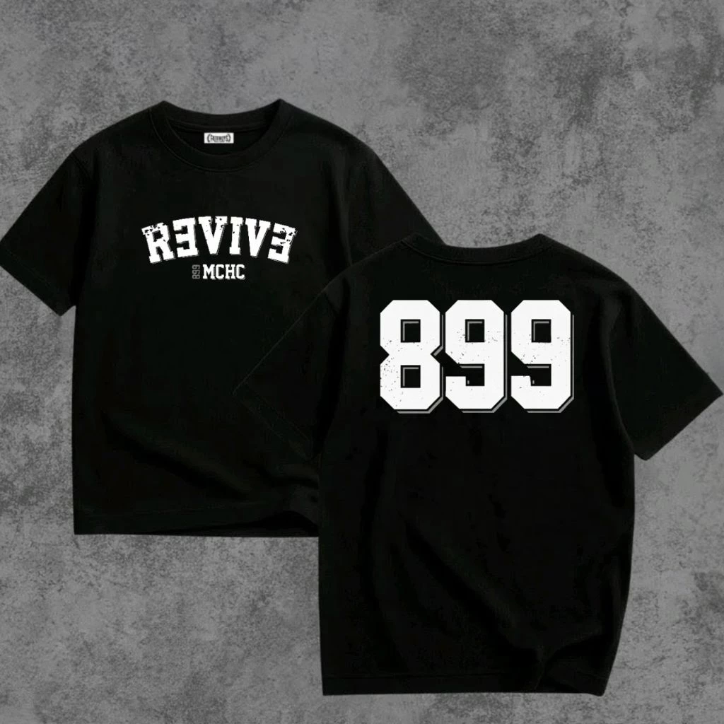 Kaos Distro Pria Wanita REVIVE MCHC 899 Hitam Kaos Lengan Pendek Unisex Keren Streetwear Cotton Comb