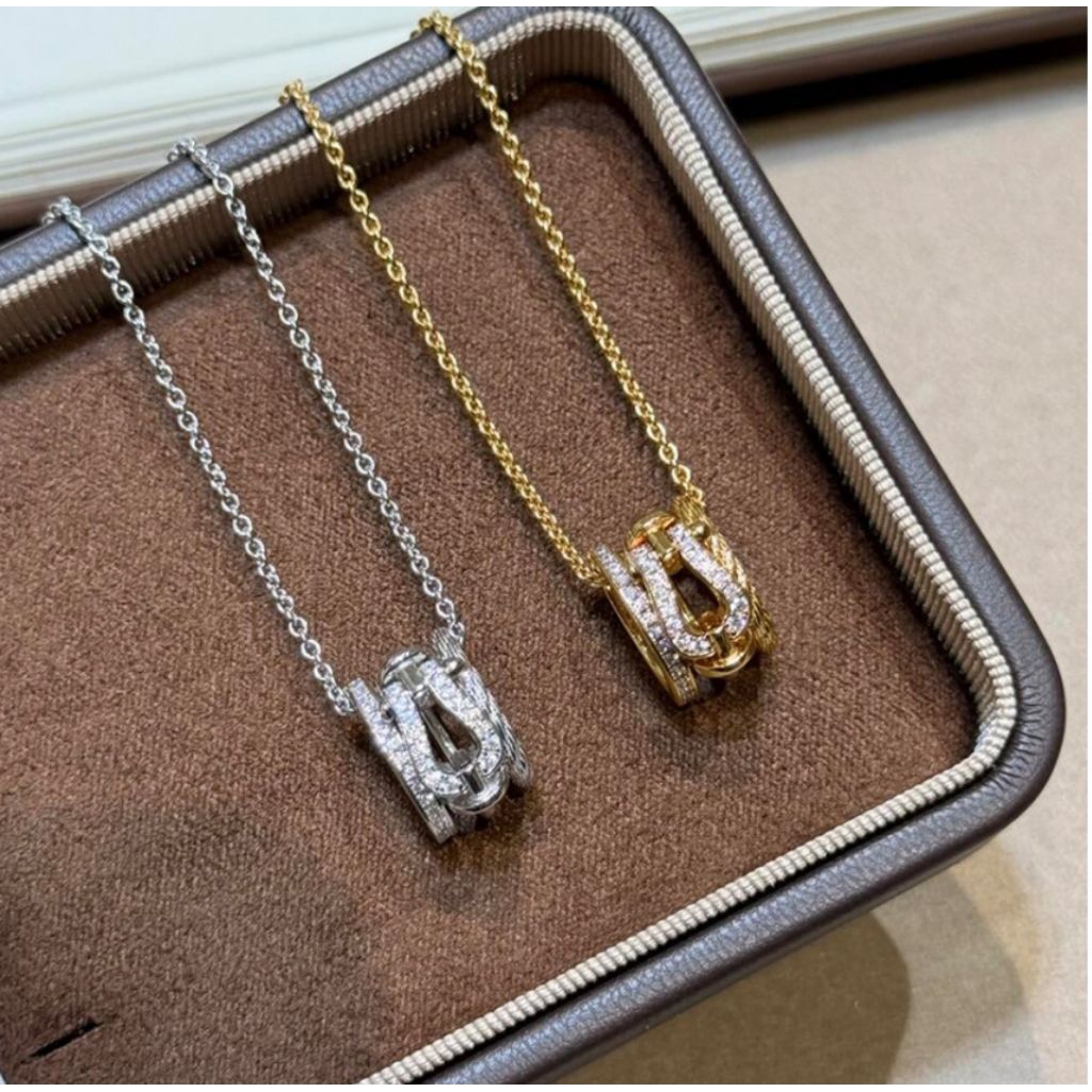 kalung liontin duplikat berlian, stainless (emas) silver (perak) kalung 45 cm, model liontin gesper 