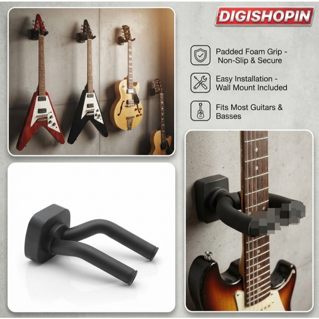 Stand Gitar Akustik Listrik | Stand Dinding Gitar Universal | Stand Bass | Gantungan Dinding Gitar L