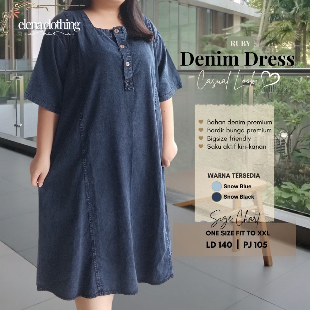 RUBY Dress Denim Jeans Wanita Jumbo Bigsize