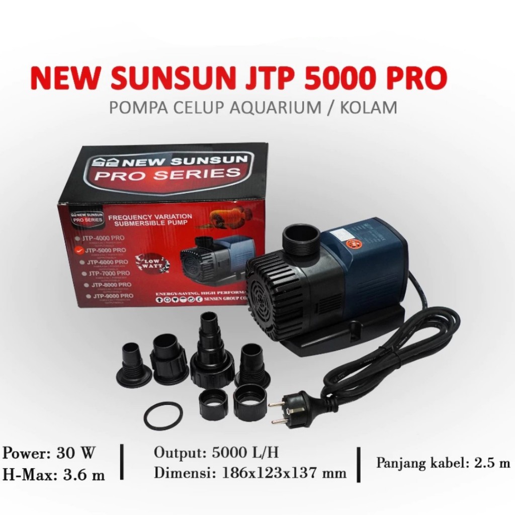 Sunsun JTP 5000 Pompa Celup Aquarium Kolam Ikan Hemat Listrik Energi
