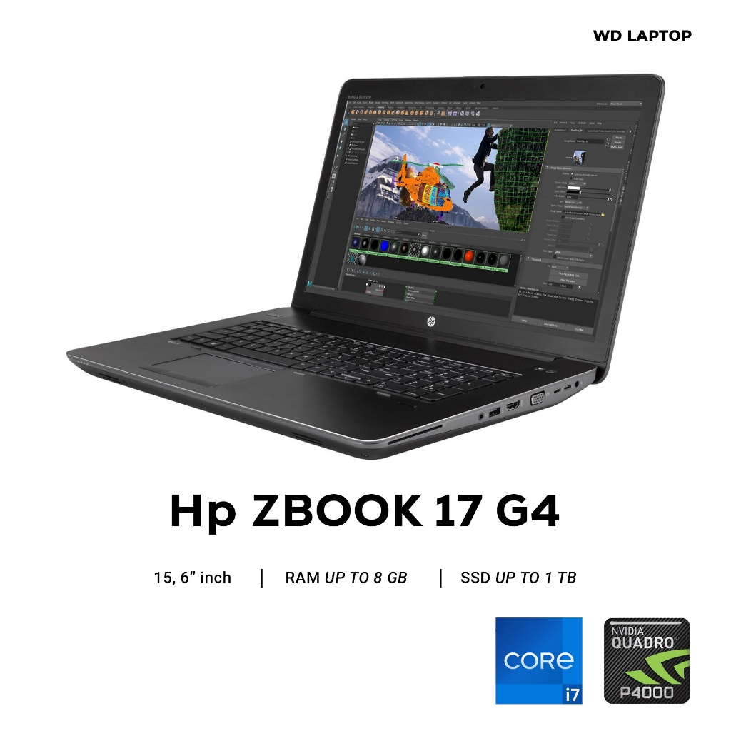 Laptop HP ZBOOK 17 G4 Core i7 Gen 7 VGA NVIDIA QUADRO P4000 RAM 64 GB SSD 2 TB NVME 17 INCH FHD