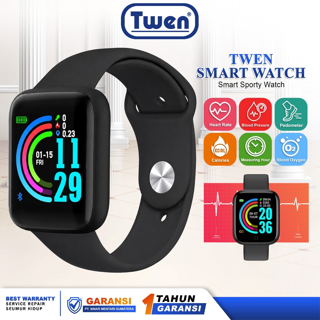 TWEN Smart Watch Jam Tangan Digital Jam Tangan Pintar