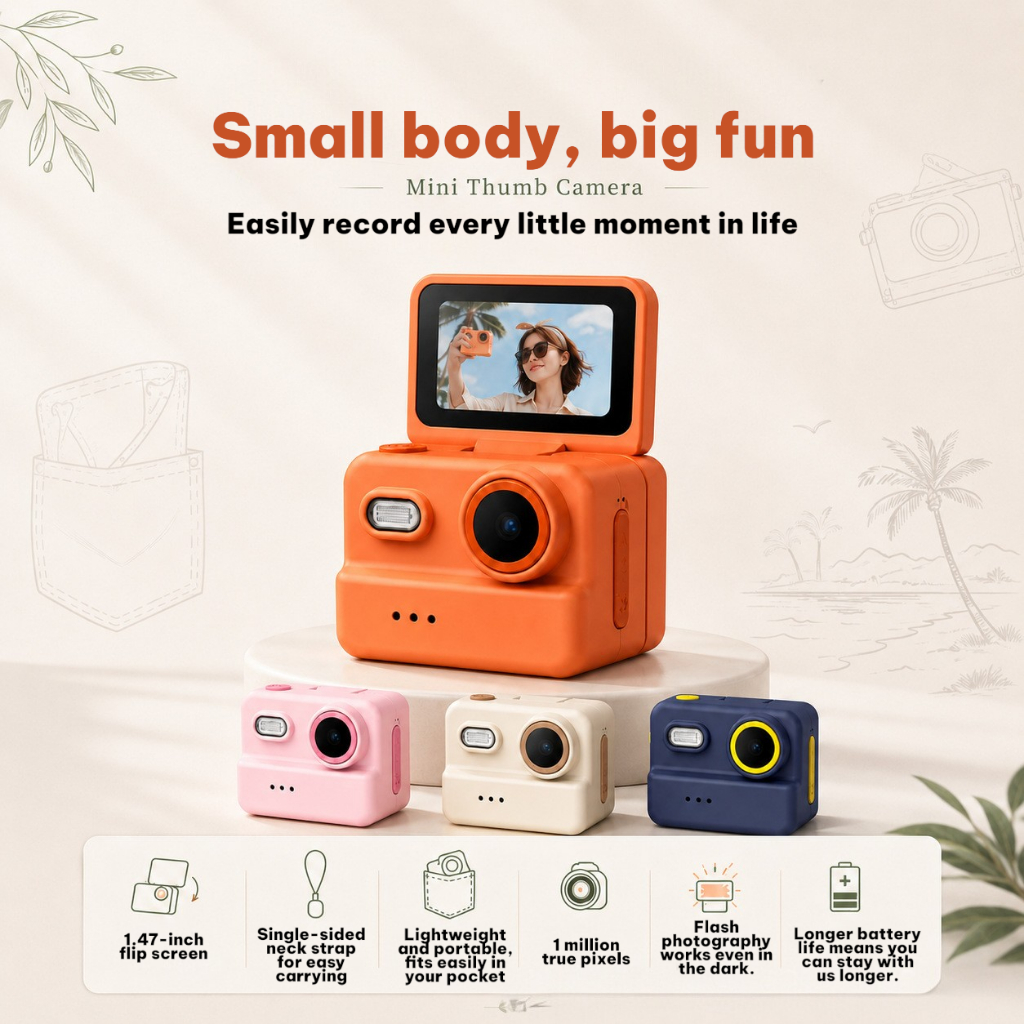 Flip Screen Retro Camera - Portable Vlog Kamera MIni Kamera Unik Cute Mini Vlog Gift Idea