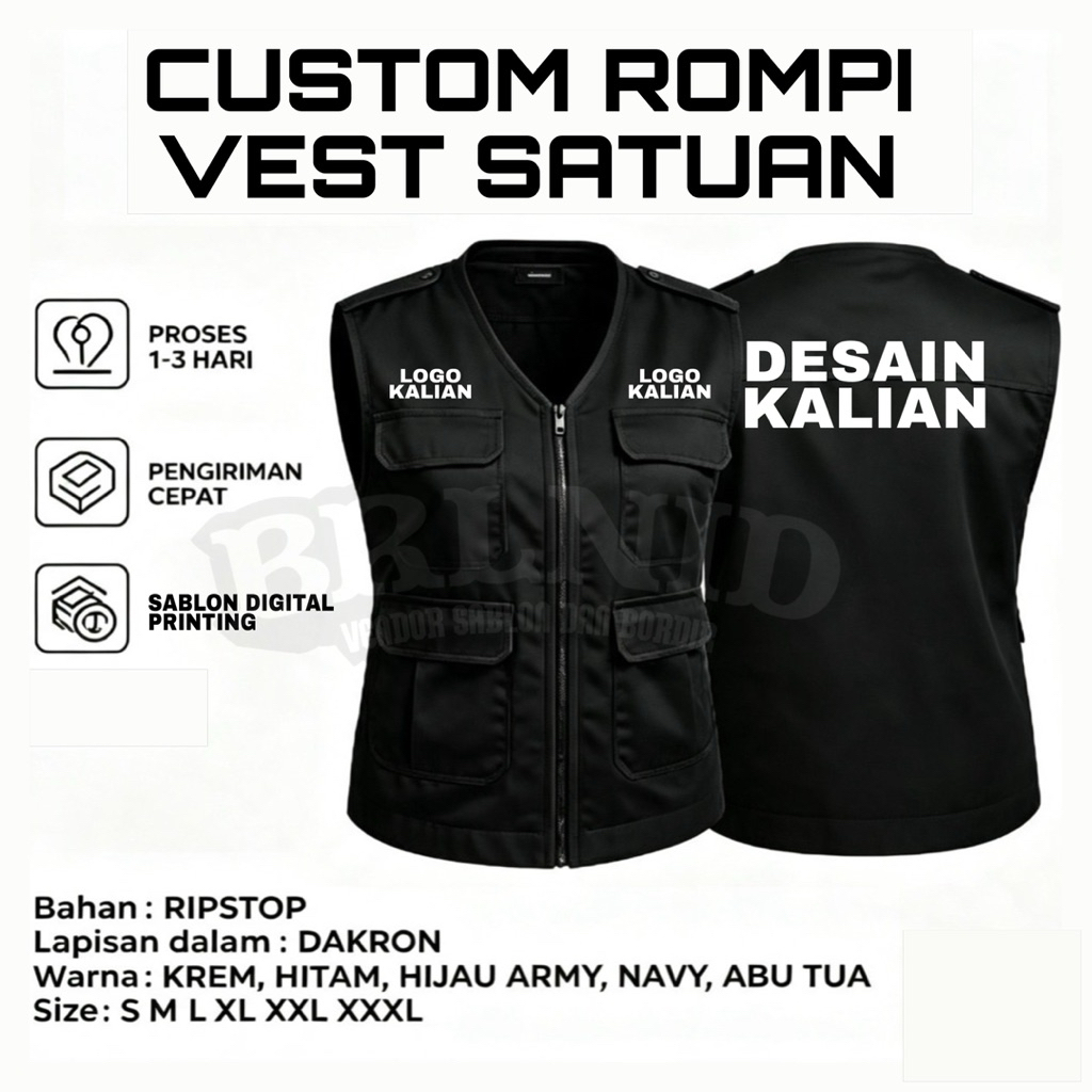 Custom Rompi Satuan Sablon/Custom Vest Satuan/Rompi tactical custom/Rompi Lapangan
