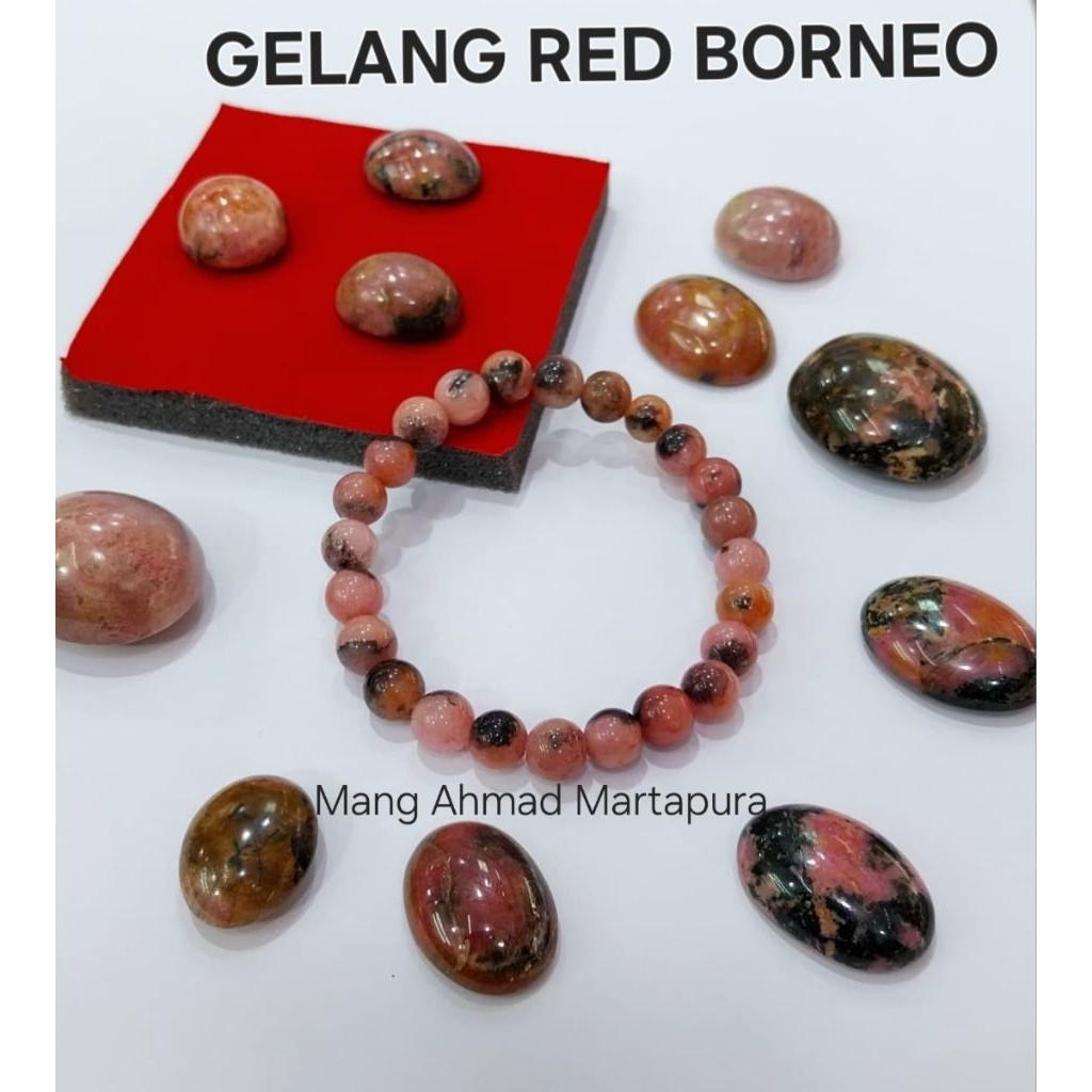 Gelang Batu Red Borneo Rhodonite Asli 8mm - Gelang Batu Red Borneo Natural Kalimantan
