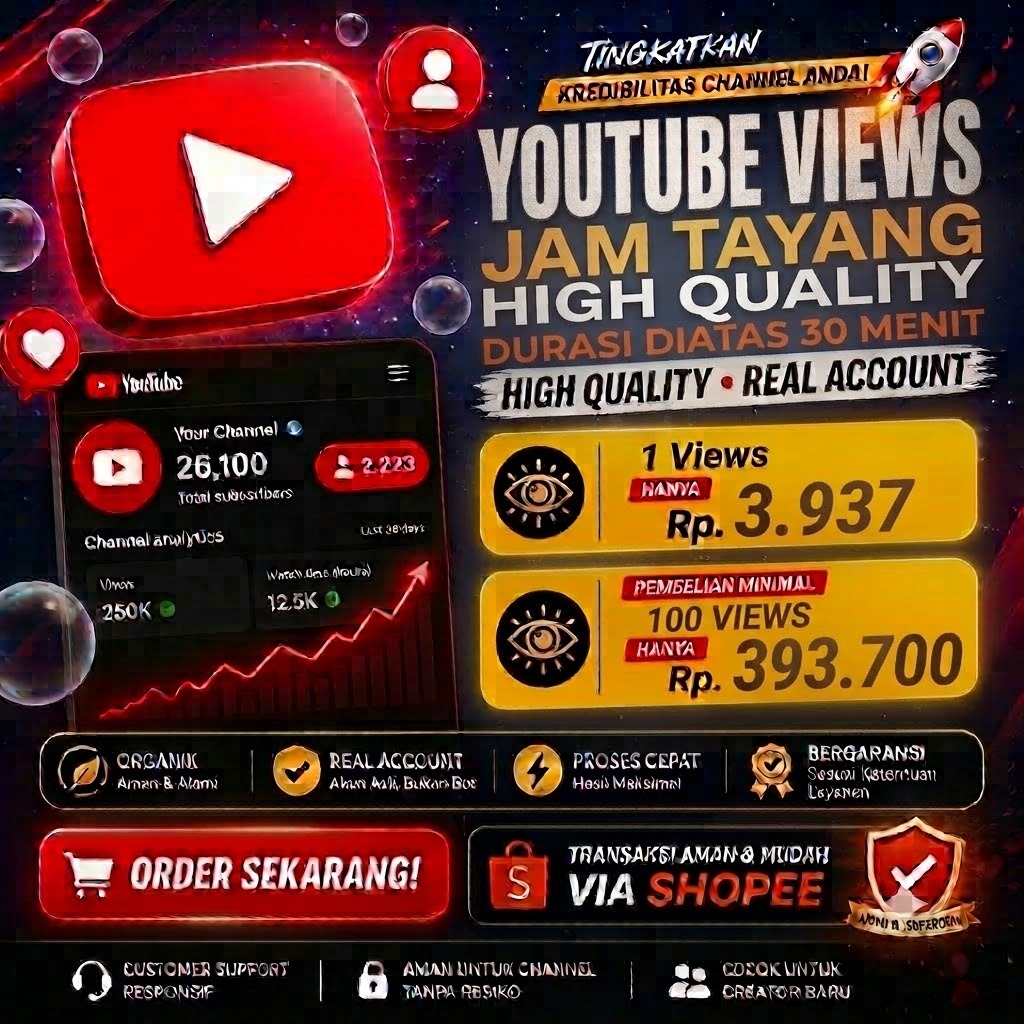 [69641] 100 YOUTUBE VIEWS JAM TAYANG HIGH QUALITY DURASI DIATAS 30 MENIT