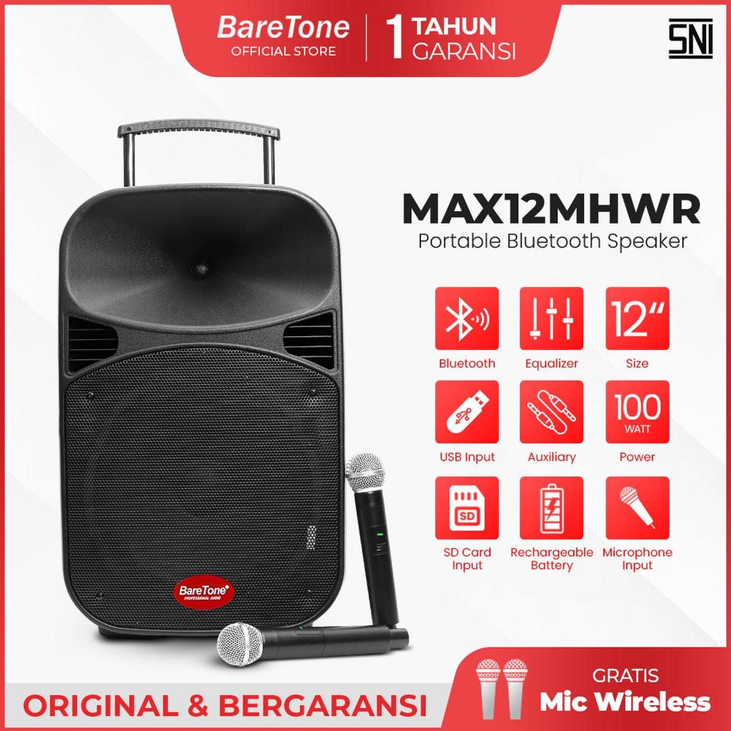 Speaker Aktif Portable Baretone 12 INCH Baretone 12 MHWR Original Dapat 2 MIC WIRELESS