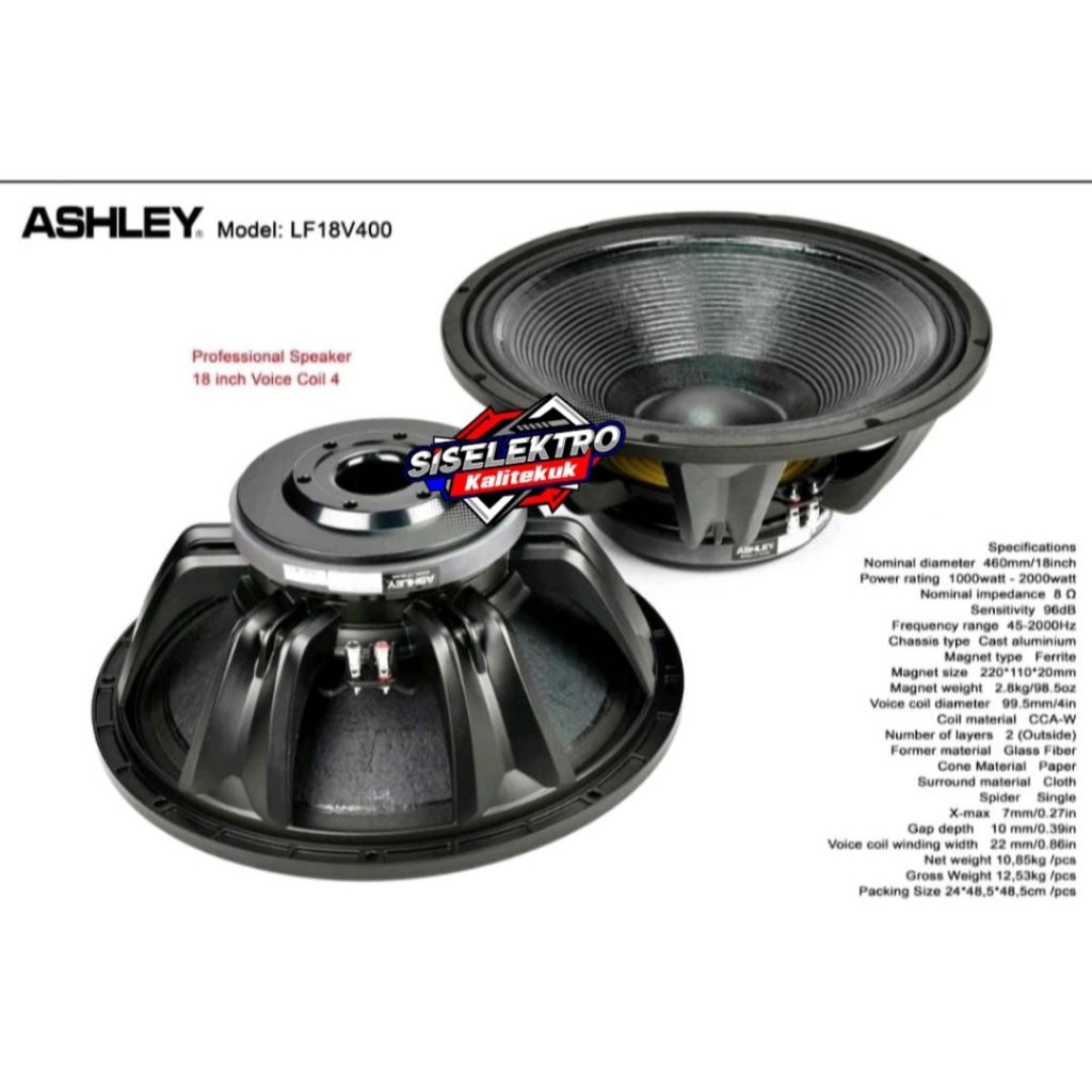 Ashley 18v400 komponen speaker 18 inch Ashley 18v400