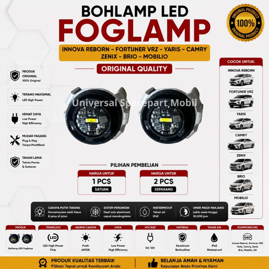 Bohlam Led / Led Foglamp Mobil Innova Reborn Fortuner VRZ Yaris Camry Zenix Brio Mobilio