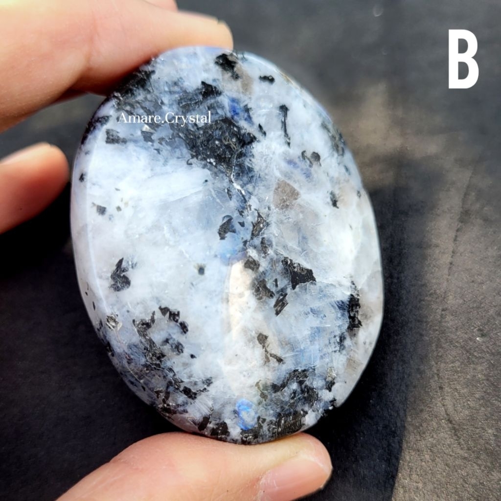Rainbow Moonstone Palm Stone Crystal Batu Alam Calming Relax Kristal Druzy