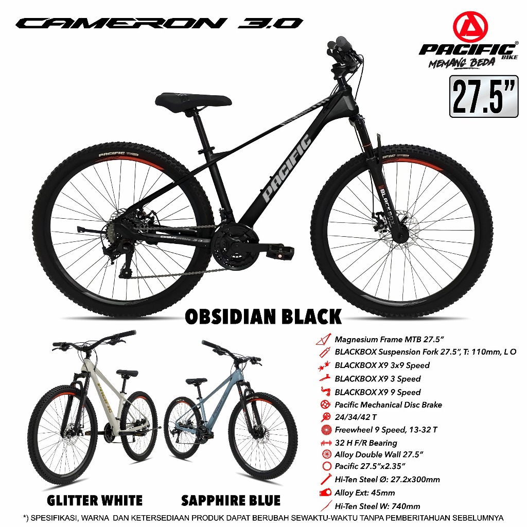 Sepeda gunung mtb 27,5 pacific cameron 3,0 3x9 speed