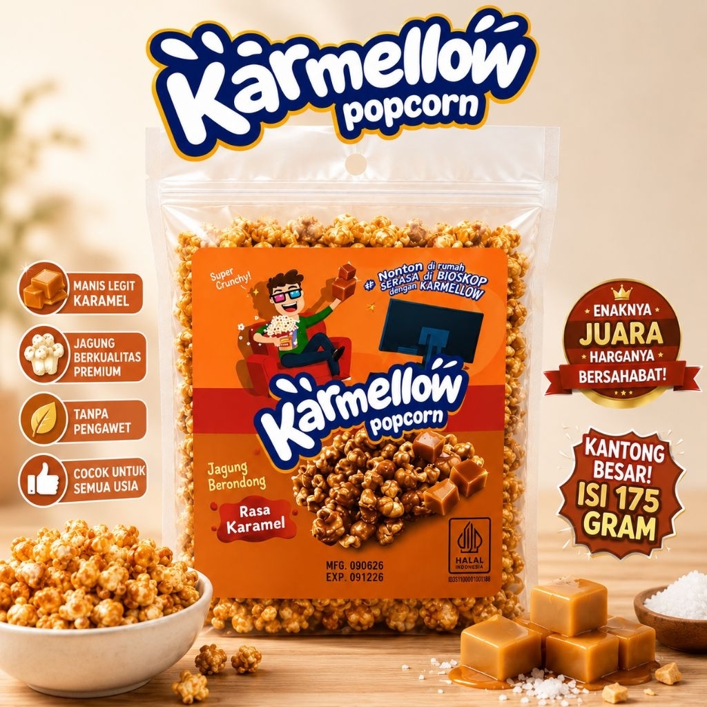 Karmellow Popcorn 175g - Varian Rasa Karamel dan Cokelat