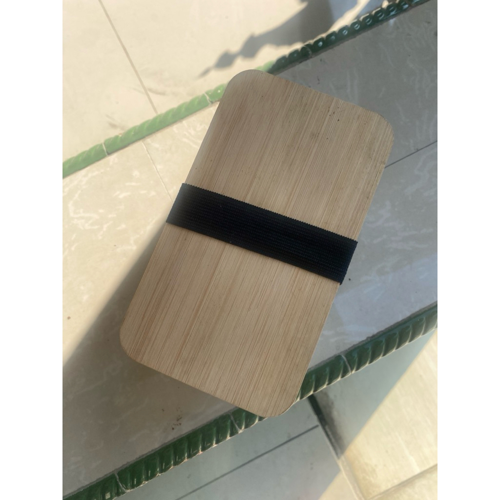 Bento Box 2 Susun Motif Kayu + Sendok Garpu | Lunch Box Kotak Bekal Sekat | Bento Box Minimalis