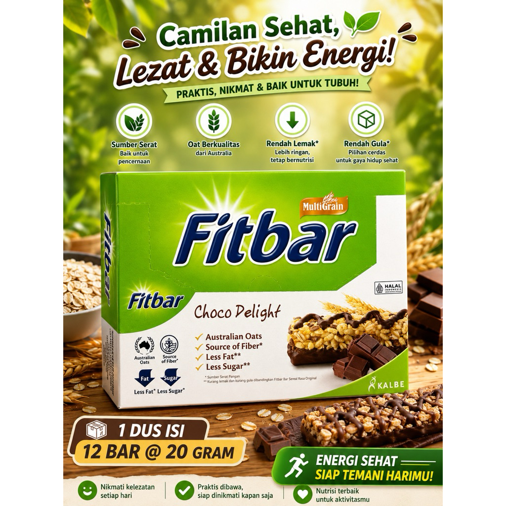 Fitbar Cemilan Instan Untuk Diet 1 box isi 12pcs (20gr)
