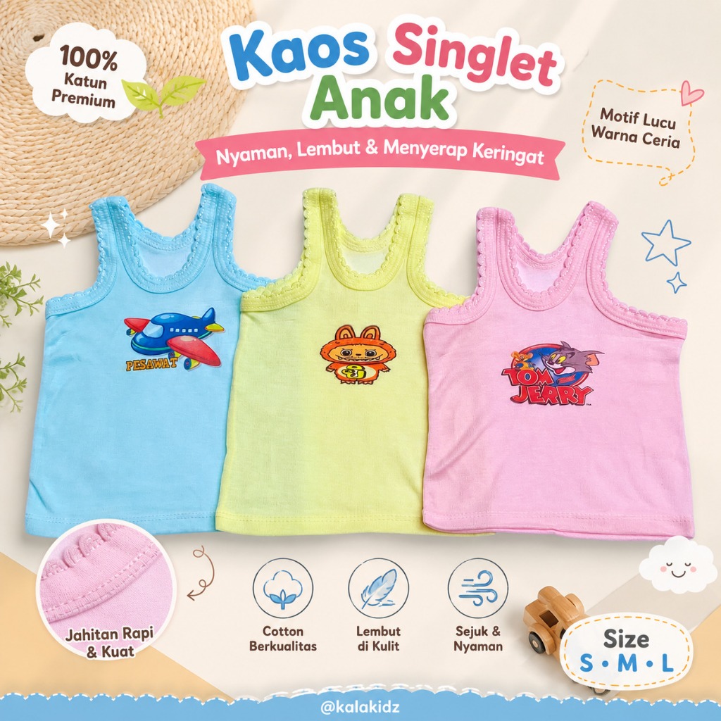 6 PCS Kaos Singlet Anak Karakter / Kaos Sangsang Anak