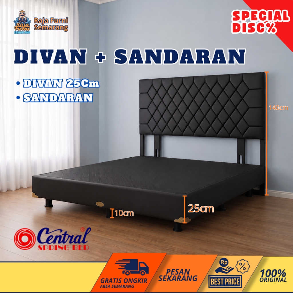 DIVAN SANDARAN CENTRAL SPRINGED Alas Kasur Tebal 25cm Kaki 10cm Central Spring bed Kokoh Semarang