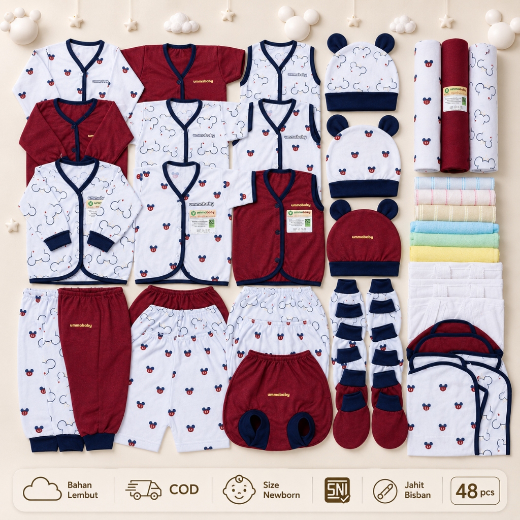 ummababyshop 48 PCS Perlengkapan Bayi Baru Lahir Newborn SNI Gift Set Baju Bayi Setelan Lengan Panja