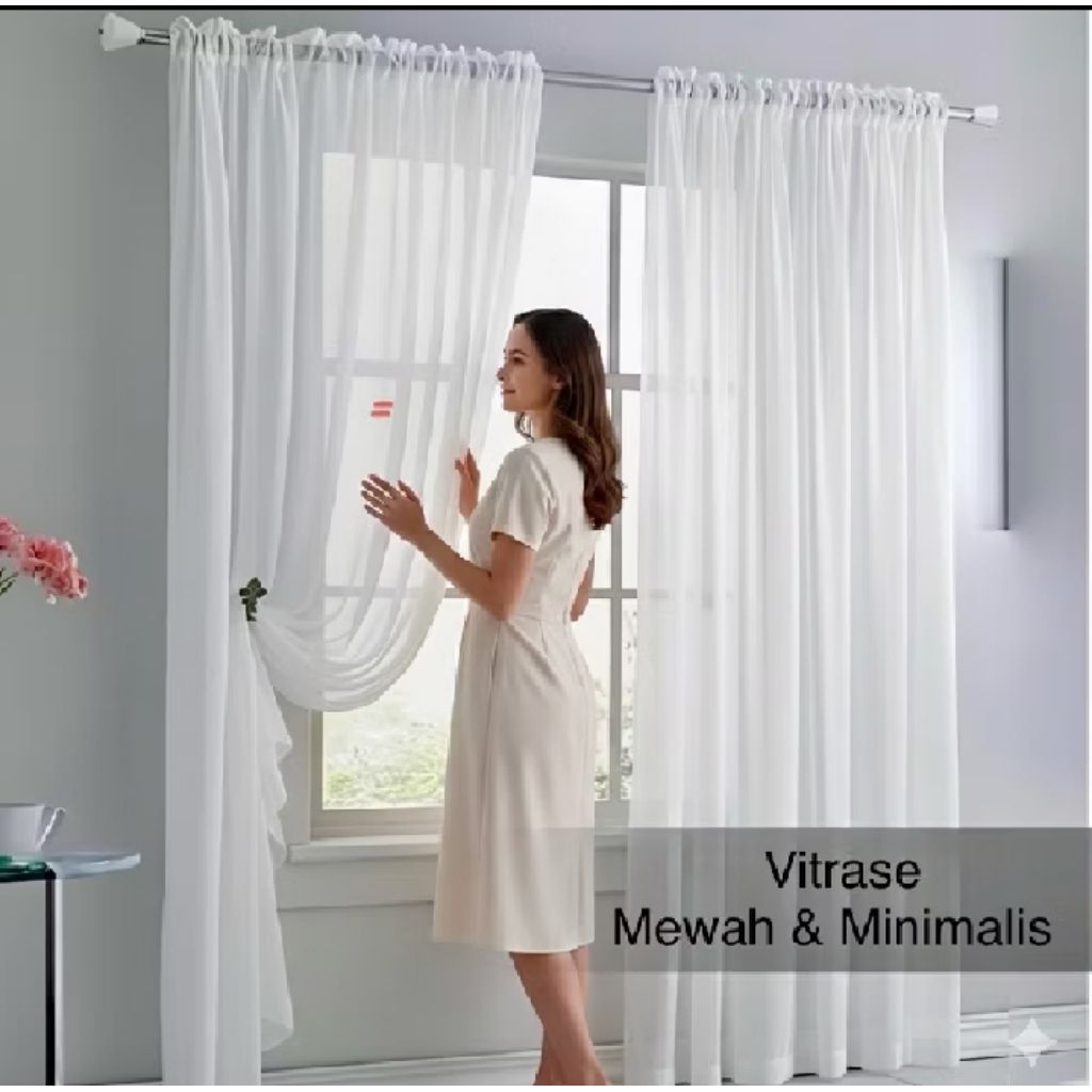 Gorden vitrase putih polos  model serut  dengan Bahan Premium