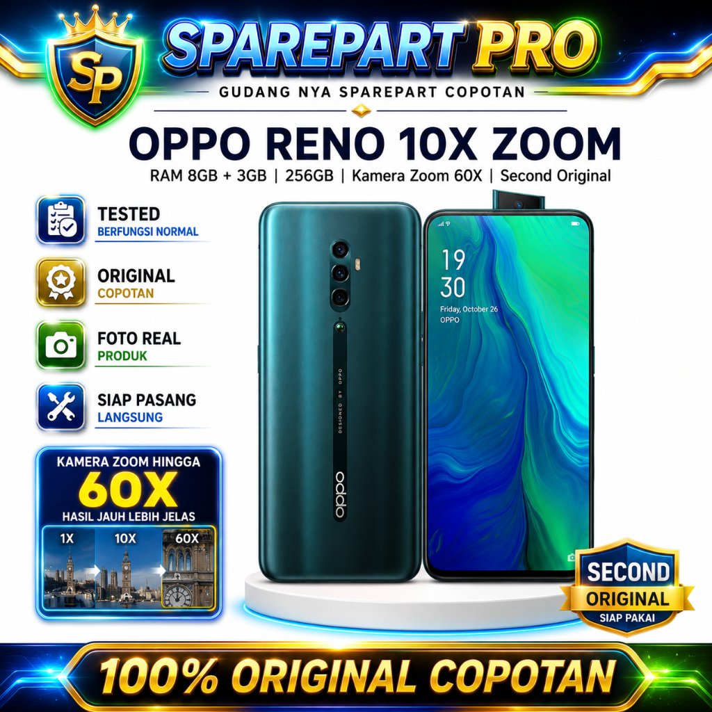 OPPO Reno 10X Zoom RAM 8GB+3GB ROM 256GB Second HP Android Kamera Zoom 60X Tested