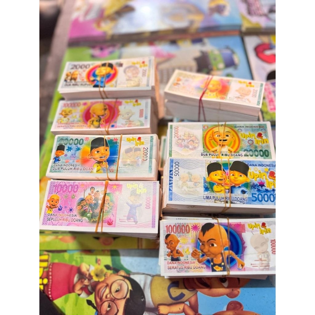 duit mainan gambar Upin isi 100