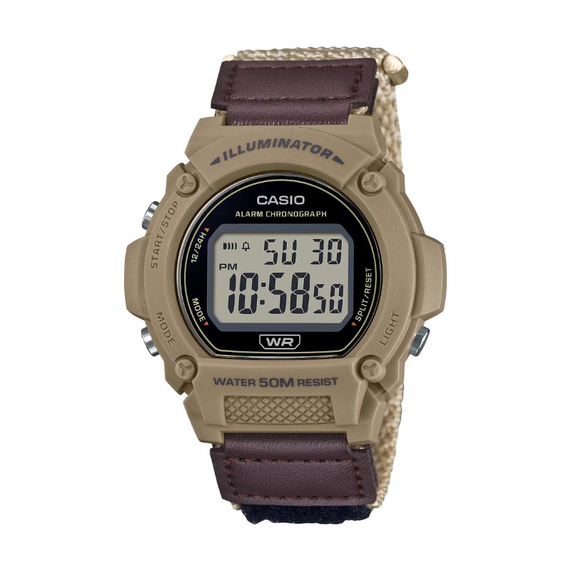 JAM TANGAN CASIO PRIA W-219HB-5A COKELAT - W 219HB 5AVDF Digital Strap Canvas