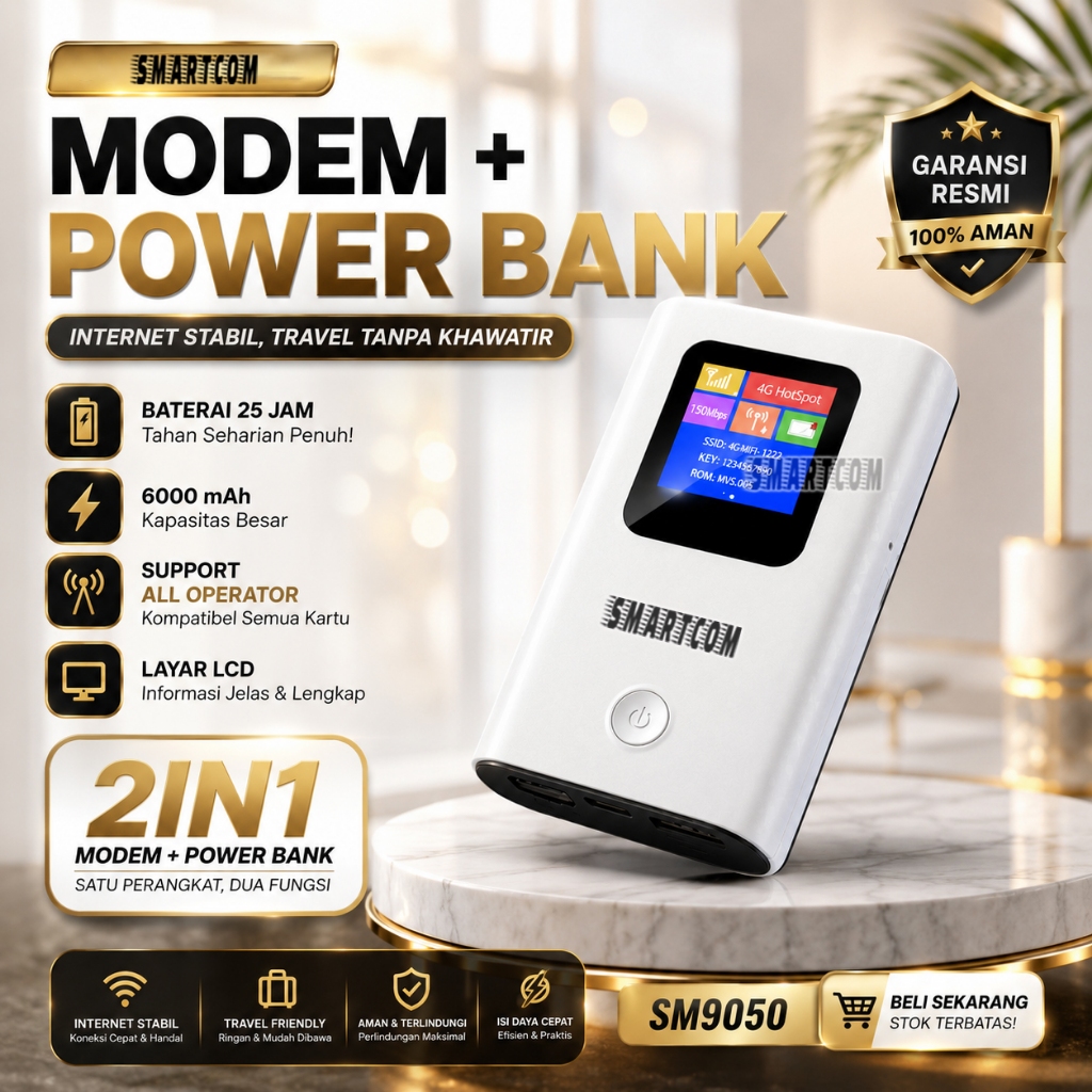 SMARTCOM Modem Wifi 4G LTE with Power Bank SM9050 PRO 6000mAh Garansi Resmi