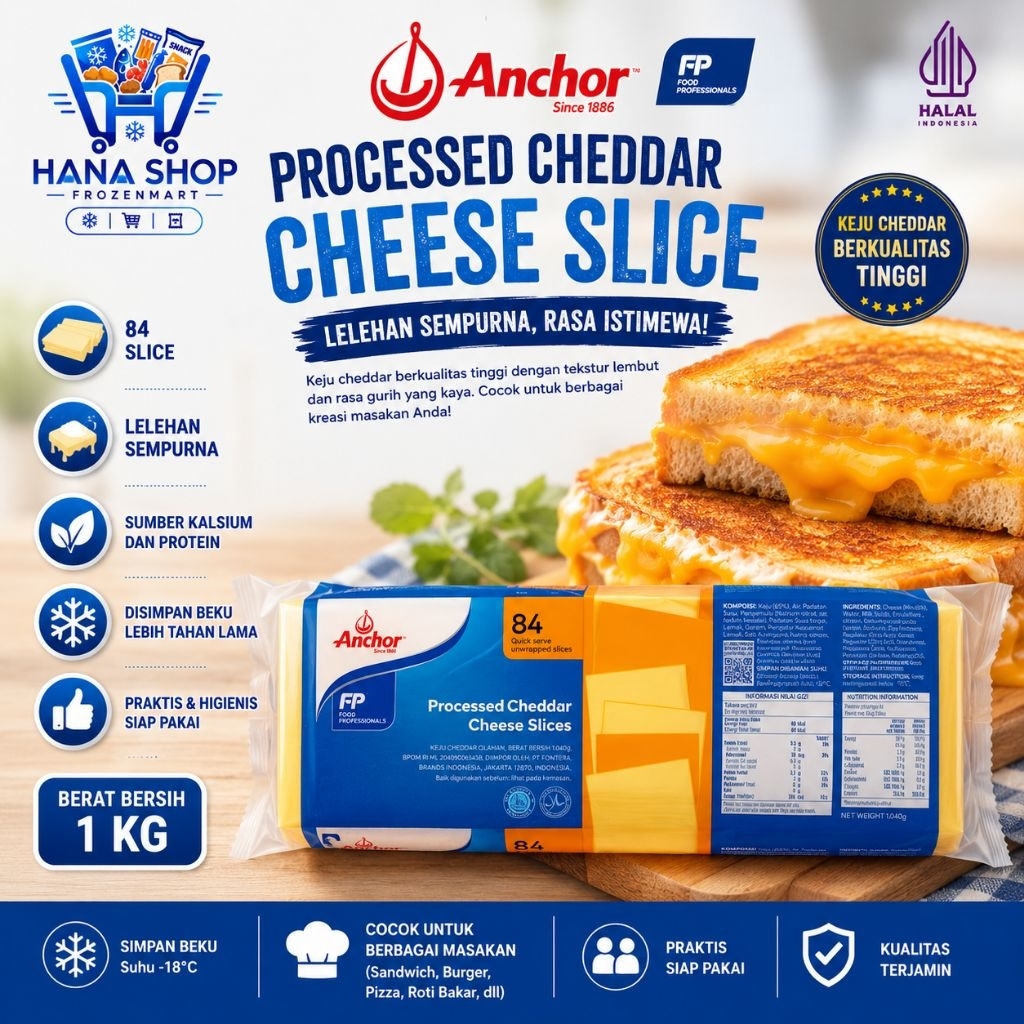 Keju Anchor Orange Slice Melted 1 kg 84 Slice Ceddar Cheese